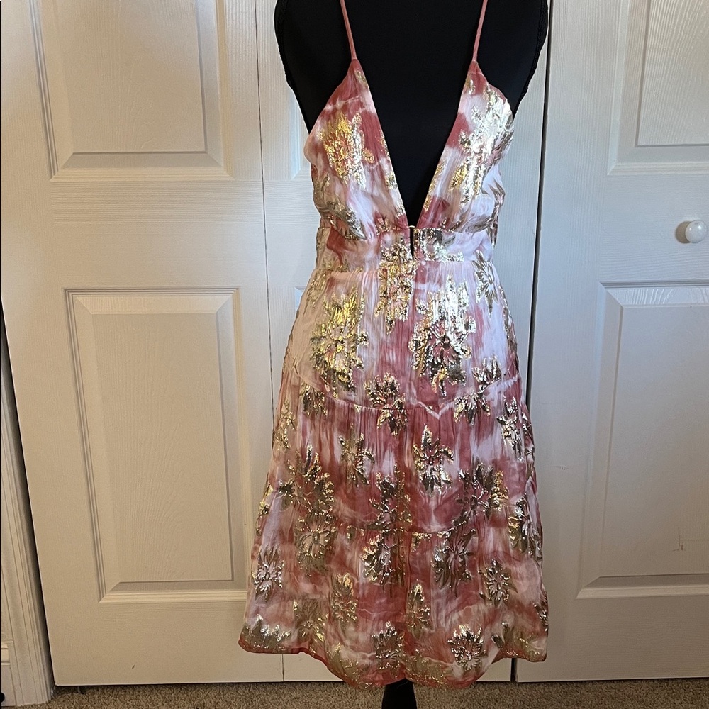 GOA Paris Pink Gold Tie Dye Dress Size Small Boho Fairy Resort Metallic